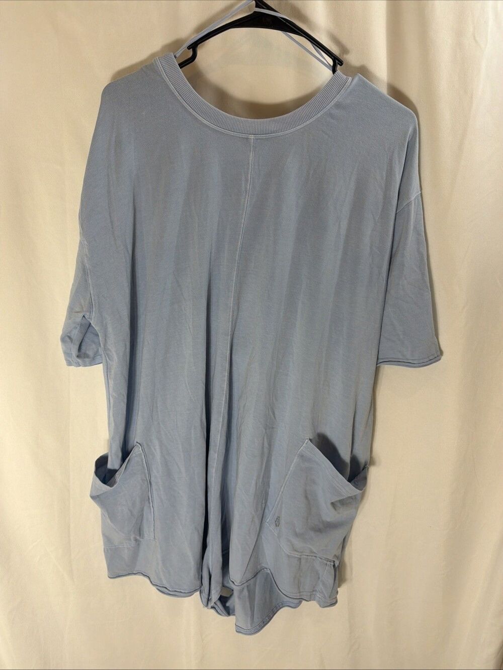 Free People Movement Hot Shot Romper Tee Women Large Light Blue Shorts Pockets